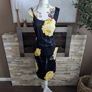 Cleo Black Garment with Yellow Floral Accents and Pockets